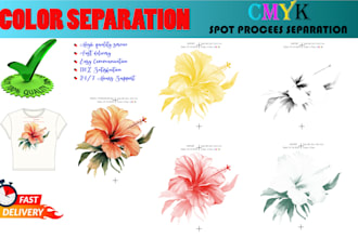 do color separation for screen printing  cmyk, spot designs