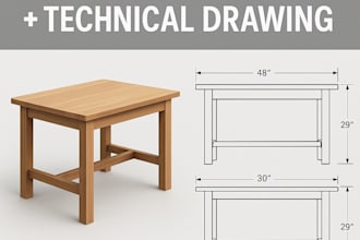 create a 3d woodworking model and technical drawing of your furniture