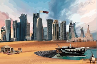 draw city, buildings, landmarks, country, landscape, map illustrations
