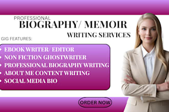 write professional bio biography about me memoir autobiography brand story ebook