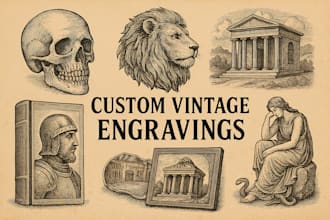 draw bnw vintage engraving illustration for book or tattoos