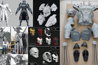 sculpt custom 3d armor, 3d helmet, 3d mask, wearable cosplay full armor