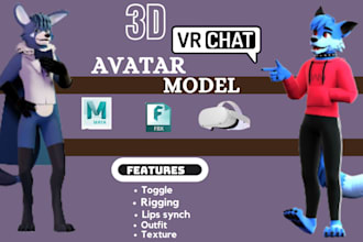 create custom vrchat avatar 3d rigged avatar vrchat vtube for pc and quest