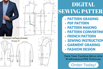 do sewing pattern garment grading fashion designs in dxf and pdf format
