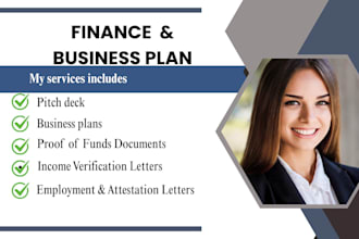 prepare business plans, pitch deck , financial analysis report and excel project