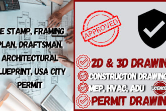 pe stamp, framing plan, draftsman, architectural blueprint, USA city permit