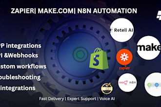 setup and fix make com, n8n, zapier zap workflow automation and API integration