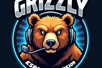 design high quality esport grizzly bear mascot logo with free source file