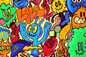 do cartoon doodle art and character illustrations design