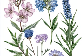 draw line art illustrations, botanical flowers, plants
