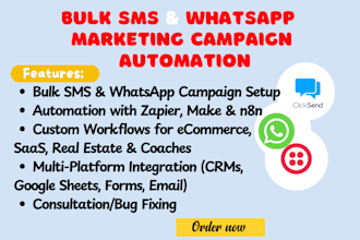 setup twilio clicksend whatsapp campaigns, bulk sms, make zapier n8n automation