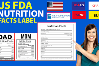 create  nutrition facts for fda, cfia eu, and fsanz fact label design