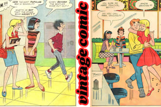 create custom vintage comic book art retro vintage illustrations pop art