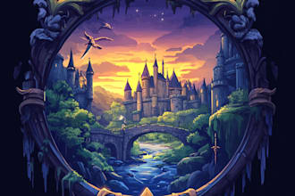 draw fantasy game logo with cool unique magic style