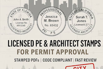 review and stamp drawings with florida, carlifonia and pe seals for city permits