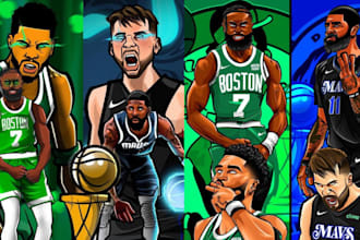 draw football player sport cartoon illustration portrait soccer basketball logo