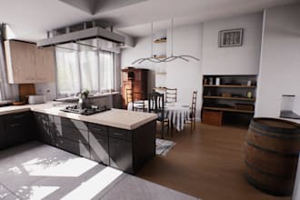 stylize 3d house apartment, living room, dinning room,kitchen,exterior design
