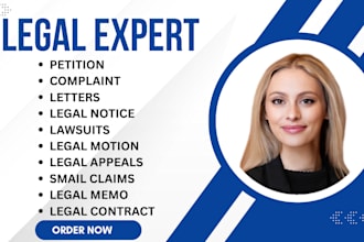 draft legal motions, lawsuits, complaints, petitions, legal appeal, case briefs