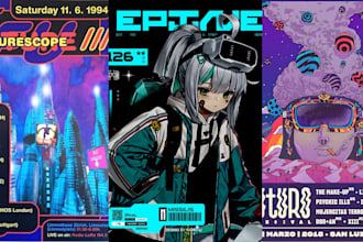 design 90s futuristic poster techno music event flyer party flyer electronic gig