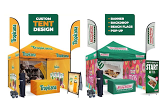 design custom canopy tent, pop up, roll up banner, table cover, trade show event