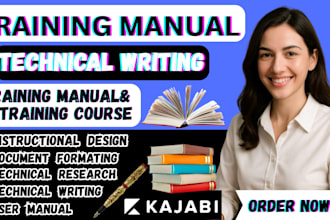 create and design training manual, training guides for technical writing
