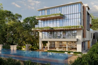 remodel high rise eco hotel,rooftop balcony, pool garden, site landscape,3ds max
