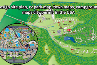 design site plan, rv park map, town maps, campground maps for city permit
