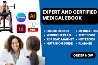 design health fitness ebook, canva pdf lead magnet, workout plan medical