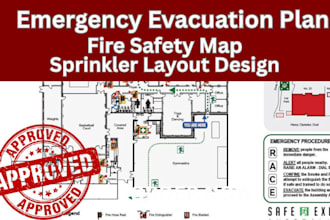 design emergency evacuation plan, fire safety map,escape and fire sprinkler plan