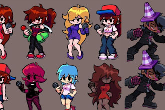 do fnf mod, friday night funkin character design, fnaf or among us
