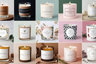 design scented candle label, candle packaging, candle sticker, logo, hang tag