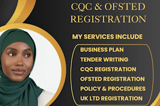help with cqc and ofsted registration, UK tender, business plan, policies