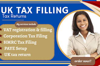file UK vat,UK tax returns, ct600 and handle hmrc,paye setup, UK corporation tax