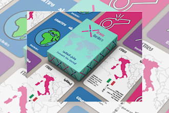 design educational kids card game, board game, memory flash cards, box mockup