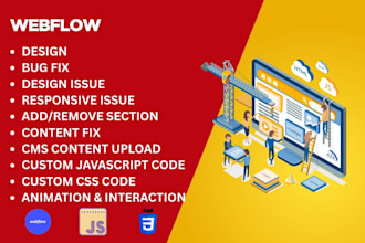 address and fix webflow website design, edit template and responsive issue