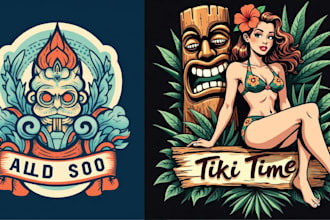 design mascot t shirt summer lady tiki bar logo