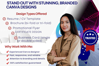 create branded canva resume template flyer, brochure, business card, planner etc