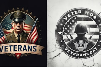 make hand drawn vintage flag veteran logo