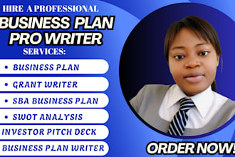 prepare sba business plan, business plan writer, pitch deck design, grant writer