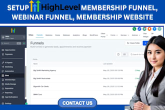 setup gohighlevel membership funnel, webinar funnel, membership website