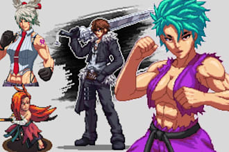 do pixel art character design pixel sprite sheet character animation, game asset