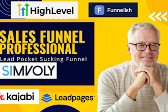 setup kajabi website, simvoly, gohighlevel funnel, funnelish