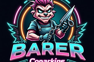 design high quality esport barber shop mascot logo with my fastest delivery