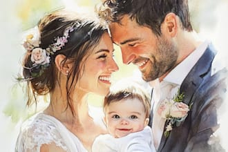 do watercolor family portrait wedding portrait baby portrait