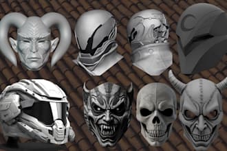 design quality 3d mask 3d helmet cosplay mask costume tech model for print, game
