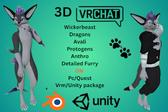 model custom vrchat avatar furry animaze, nsfw avis vtuber model unity blender