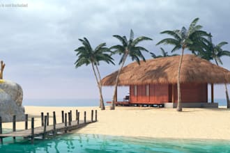 do garden design, 3d landscape, patio, beach hut design, backyard, pool