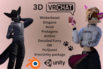 create custom vrchat avatar, nsfw furry model, nsfw vtuber model vrc vrm unity