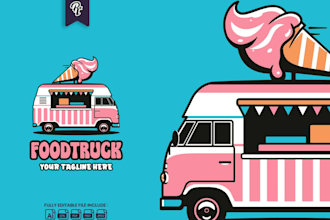 do chef cartoon ice cream food truck logo