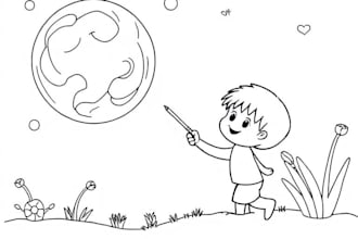 draw children coloring book pages, line drawing,